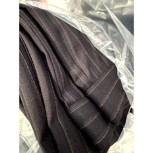 BCBGMAXAZARIA Black w/ Brown & White Pinstripe Wide Leg Zip Up Camilla Pant 2 - Picture 4 of 13